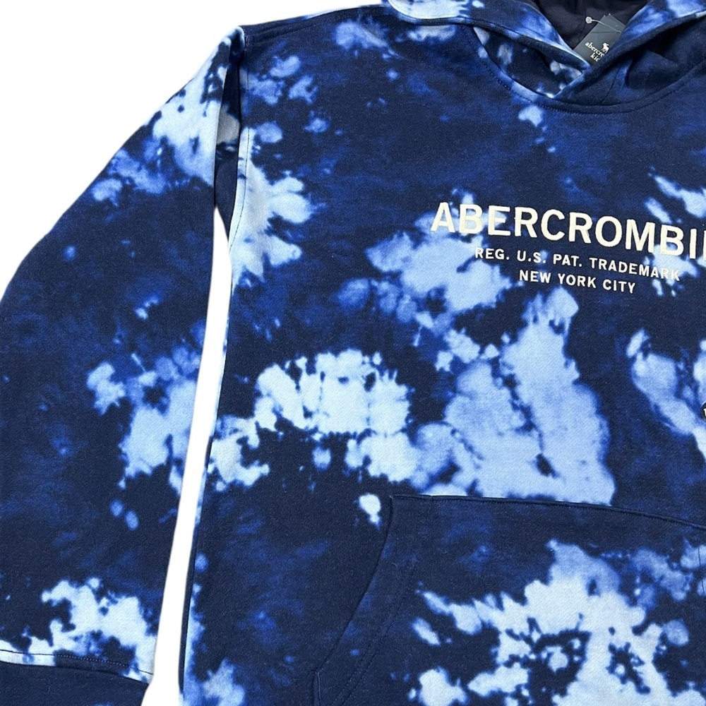 Abercrombie Kids Blue Tie Dye Hoodie Pullover Logo Sweatshirt Size 13/14 NWT - Picture 6 of 9